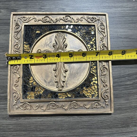 Vintage Medieval Stained Glass Art Wall Hanging Picture with Round Square Cross - Picture 10 of 10